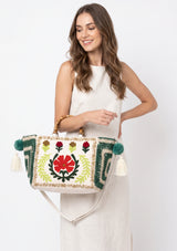 ibBan Women's Hand Embroidered White Tote Bag - Ambir | Artisan Canvas Handbag