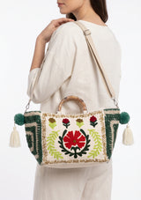 ibBan Women's Hand Embroidered White Tote Bag - Ambir | Artisan Canvas Handbag