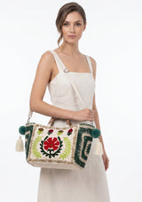 ibBan Women's Hand Embroidered White Tote Bag - Ambir | Artisan Canvas Handbag