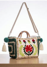 ibBan Women's Hand Embroidered White Tote Bag - Ambir | Artisan Canvas Handbag
