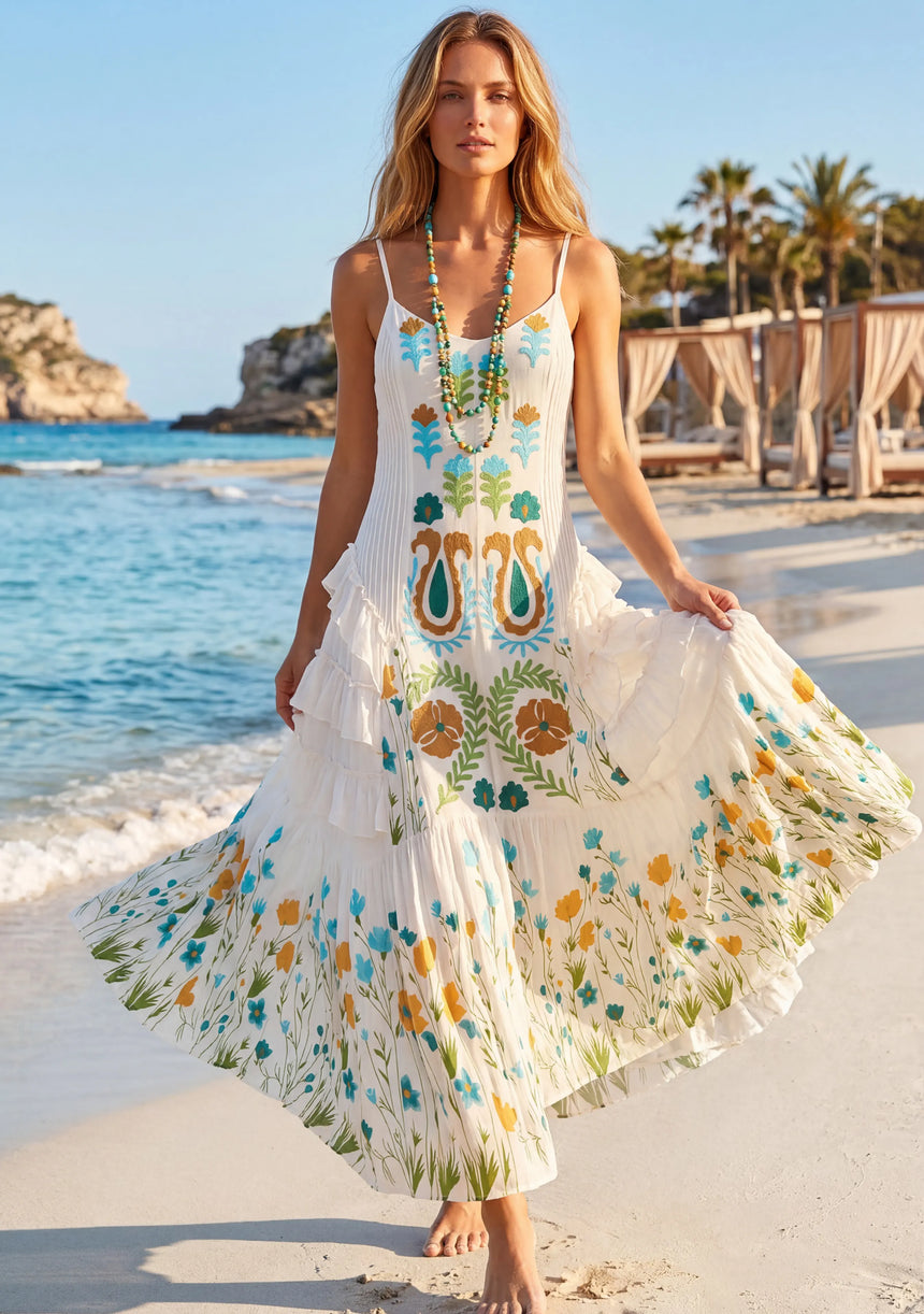 Women's Cotton Maxi Dress Square Neck - Zewena