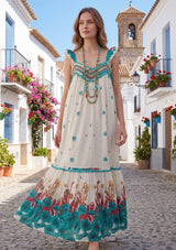 Maxivestido de algodón con cuello redondo para mujer - Sola