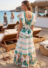 Maxivestido de algodón con cuello en V para mujer - Funami