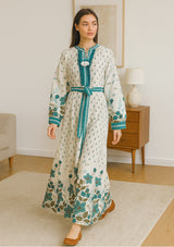 ibBan Premium Printed Cotton Long Dress with Hand Embroidery -Farhat Long Dress