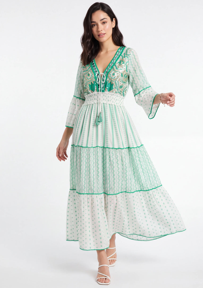 ibBan Robe longue Basima pour femme | Paillettes sur toute la longueur | Occasion spéciale | Taille unique