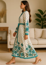 ibBan Premium Printed Cotton Long Dress with Hand Embroidery -Farhat Long Dress