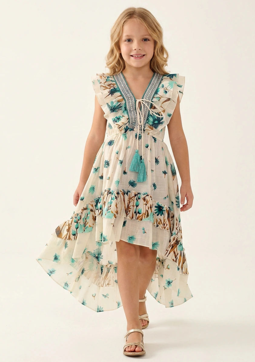 Girls' Cotton long dress V-Neck - Jelisha