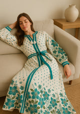 ibBan Premium Printed Cotton Long Dress with Hand Embroidery -Farhat Long Dress
