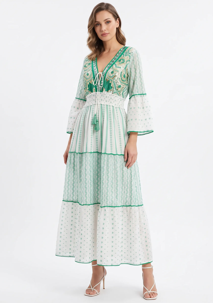 ibBan Robe longue Basima pour femme | Paillettes sur toute la longueur | Occasion spéciale | Taille unique