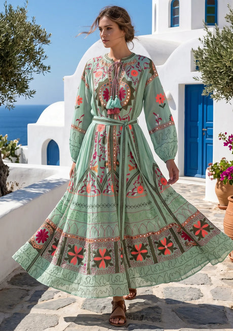 ibBan Pink Embroidered Cotton Maxi Dress | Women's Bohemian Resort Wear-Orla