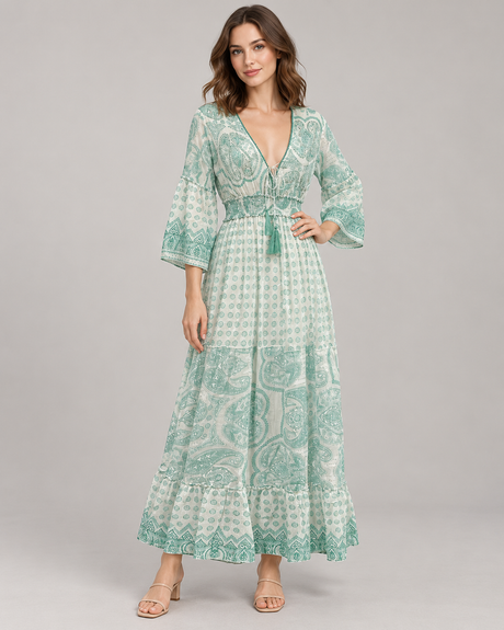 Mayra Long Dress - Hand-Embroidered Cotton