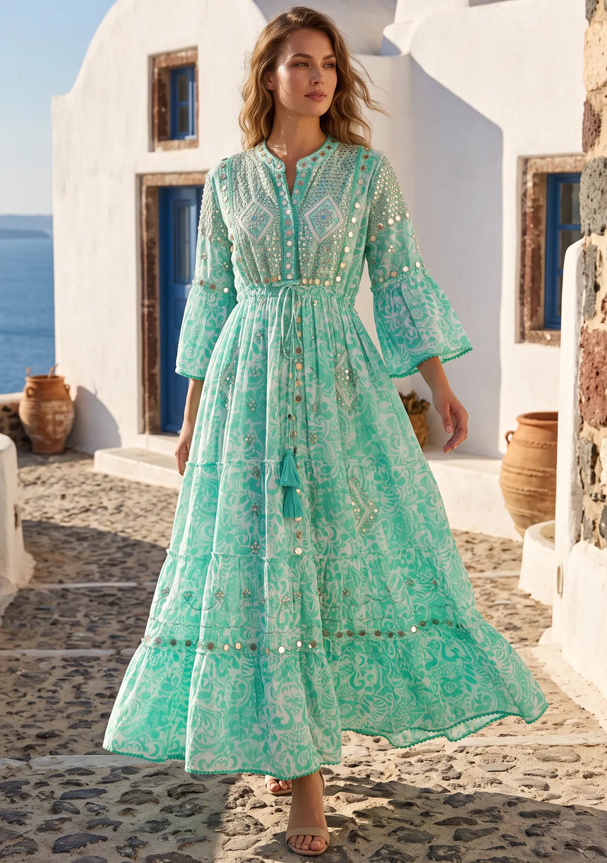 ibBan Hand-Embroidered Cotton Viscose Maxi Dress - Samaya