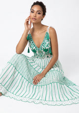 Robe longue à bretelles ibBan pour femme Basima | Broderie main | Paillettes | Taille unique