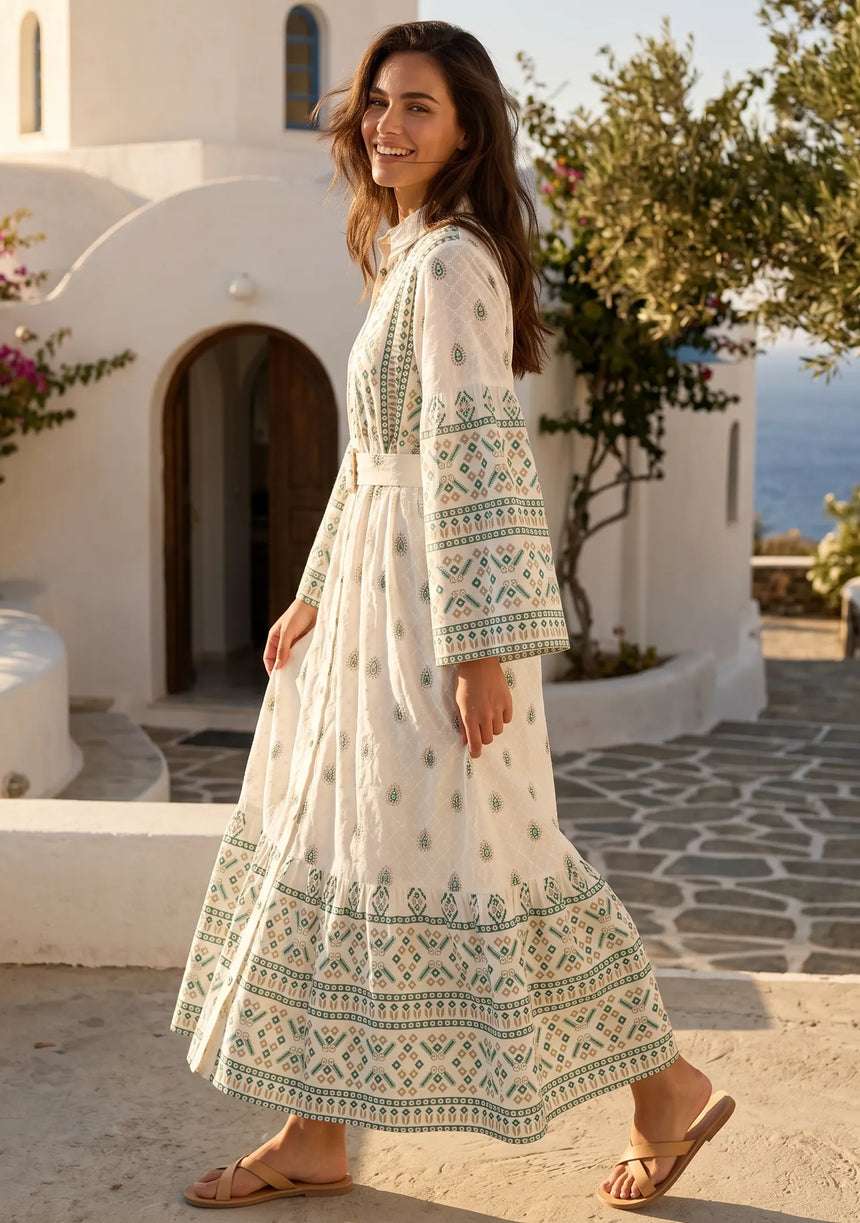 ibBan Printed Cotton Long Dress with Hand Embroidery -Eliza Long Dress