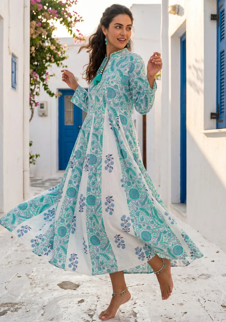 ibBan Printed Cotton Maxi Dress | Premium Women's Boho Resort Dress - Afra Long Dress