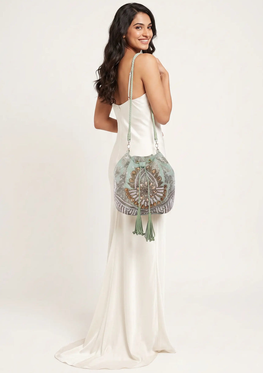 ibBan Beaded  Bag | Hand Embroidered Luxury Bucket Bag -Vidha