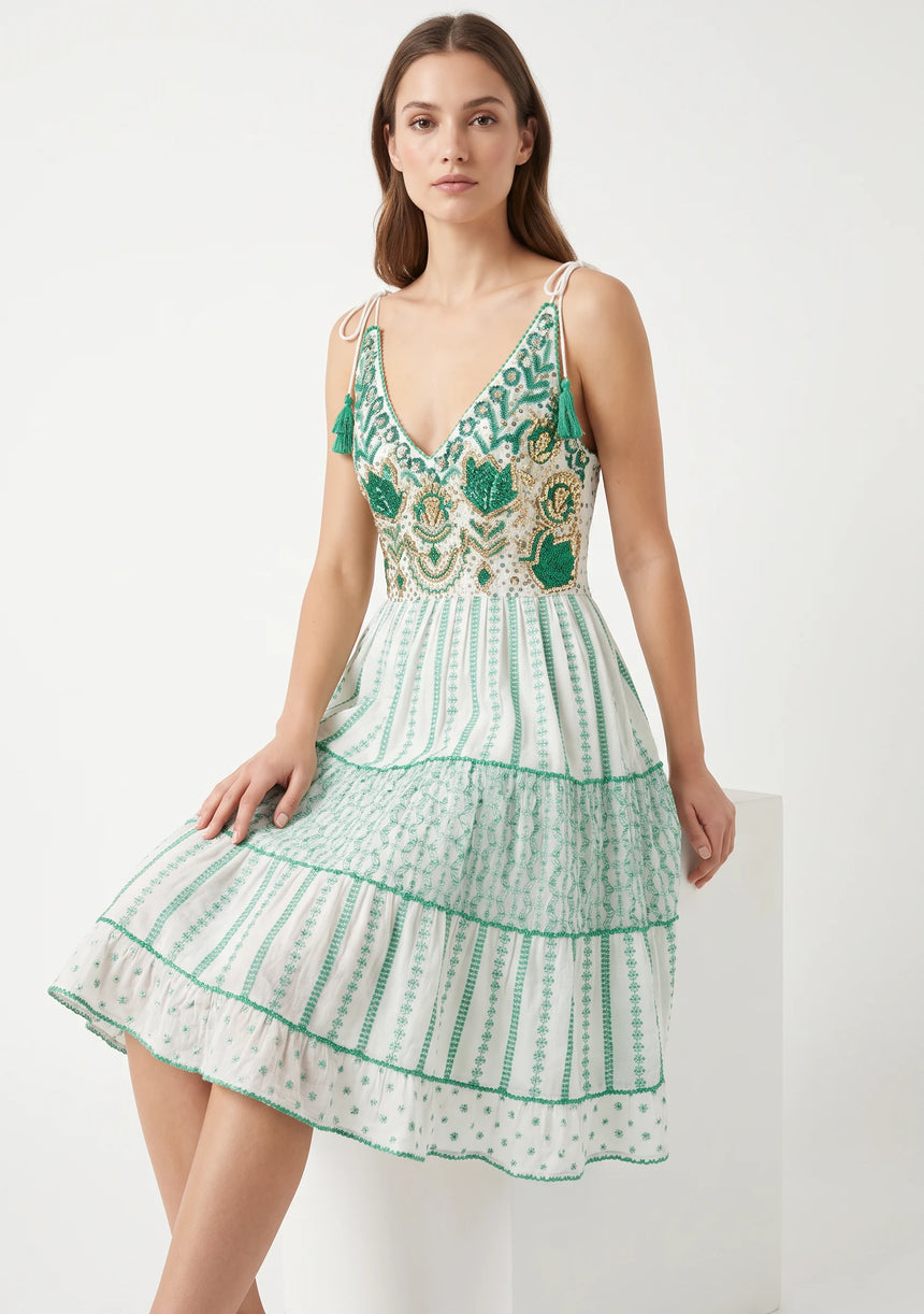 Robe Courte à Bretelles Basima pour Femme ibBan | Broderie Main | Paillettes & Perles | Taille Unique