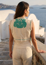 ibBan Hand Embroidered Jute Gilet | Luxury Summer Women's Vest -Donia