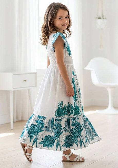 Girls' Printed Cotton dress V-Neck - Yamira