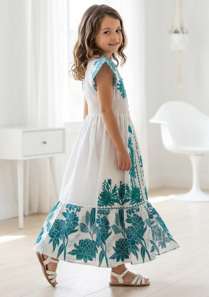Girls' Printed Cotton dress V-Neck - Yamira
