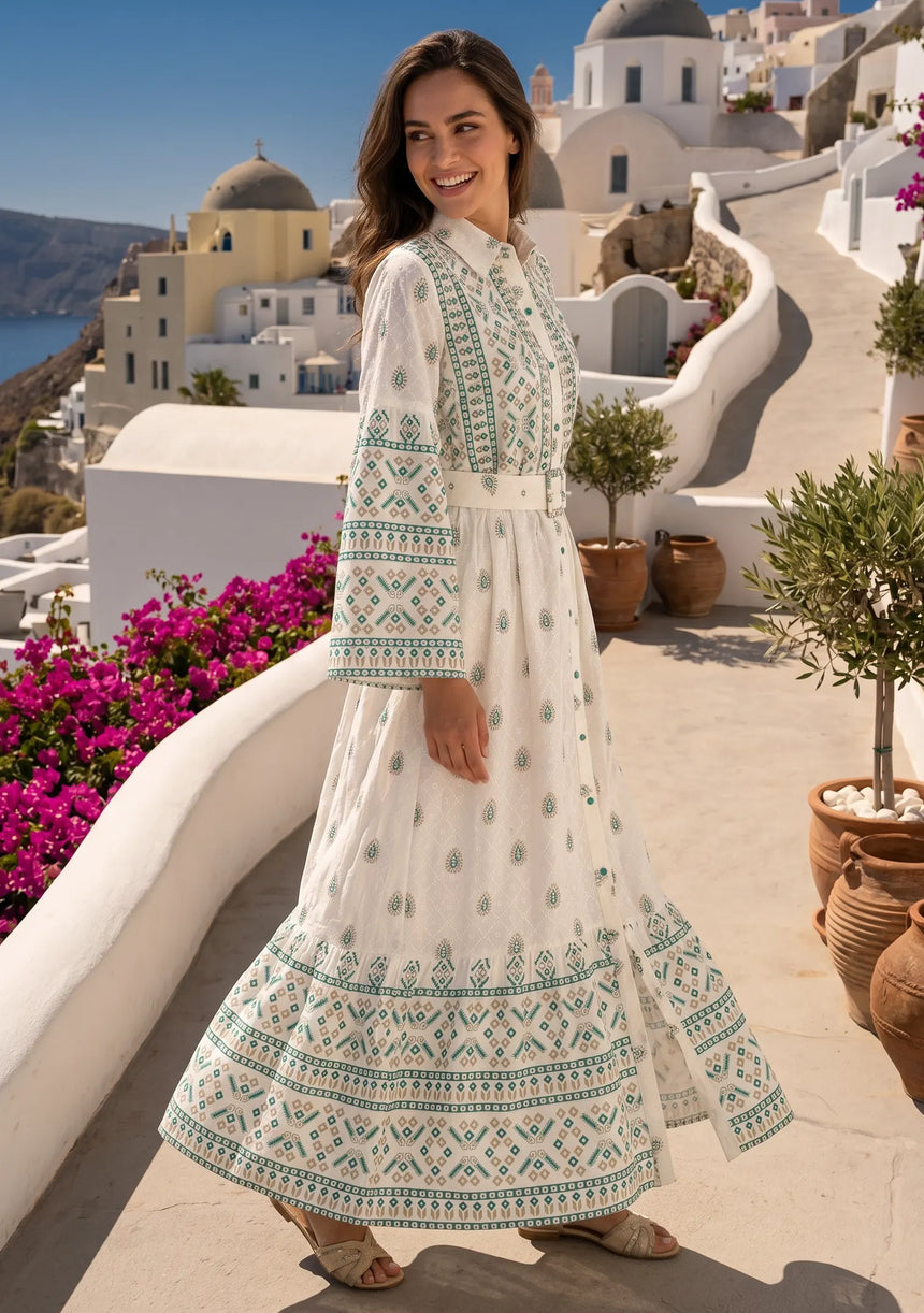 ibBan Printed Cotton Long Dress with Hand Embroidery -Eliza Long Dress