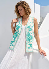 ibBan Hand Embroidered Summer Vest | Women's Cotton Canvas Designer Vest - Perla