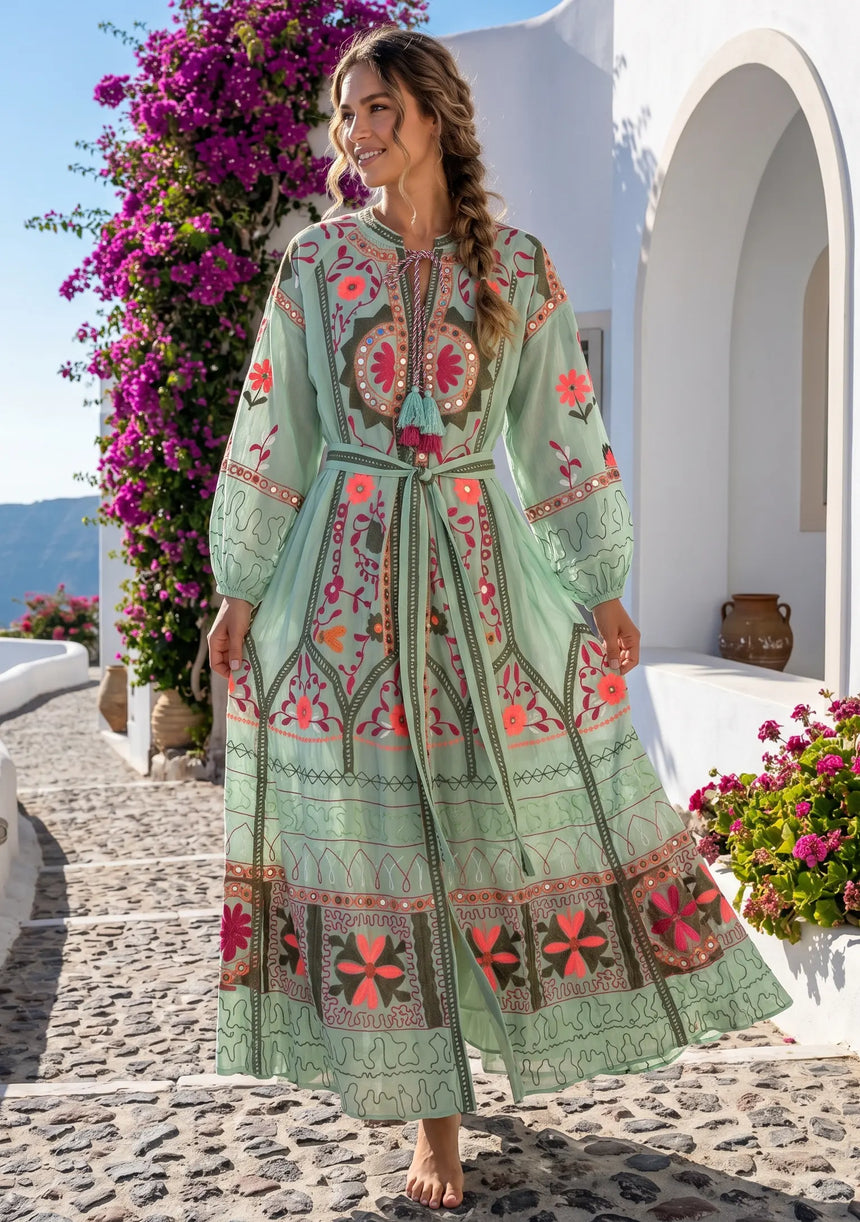 ibBan Pink Embroidered Cotton Maxi Dress | Women's Bohemian Resort Wear-Orla