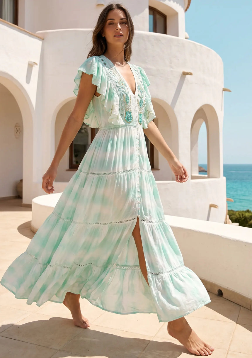 ibBan Hand Embroidered Maxi Dress | Premium Cotton Resort Dress for Women - Mandala Dress