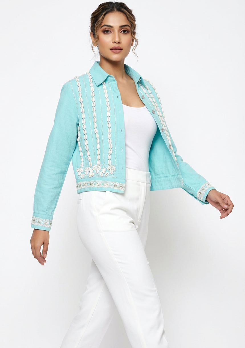 ibBan Women's Embroidered Jacket Amara | Canvas | Kodi and Bead Work | S/M to L/XL