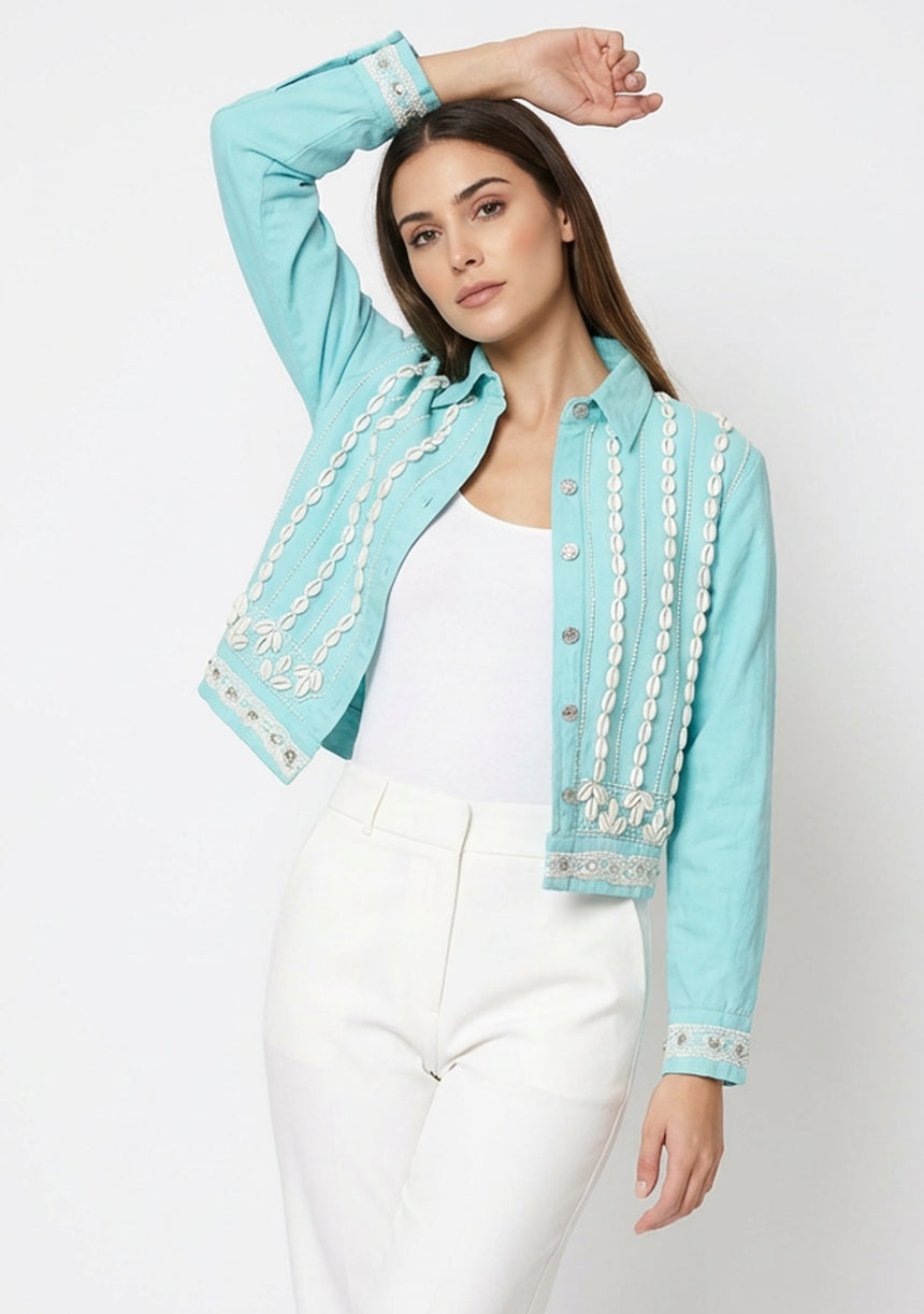 ibBan Women's Embroidered Jacket Amara | Canvas | Kodi and Bead Work | S/M to L/XL