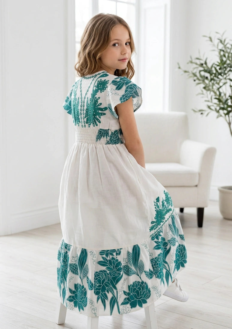 Girls' Printed Cotton dress V-Neck - Yamira