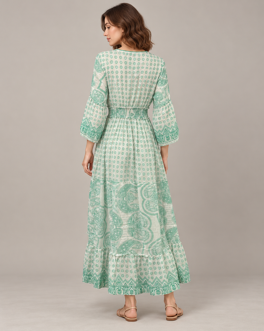 Mayra Long Dress - Hand-Embroidered Cotton