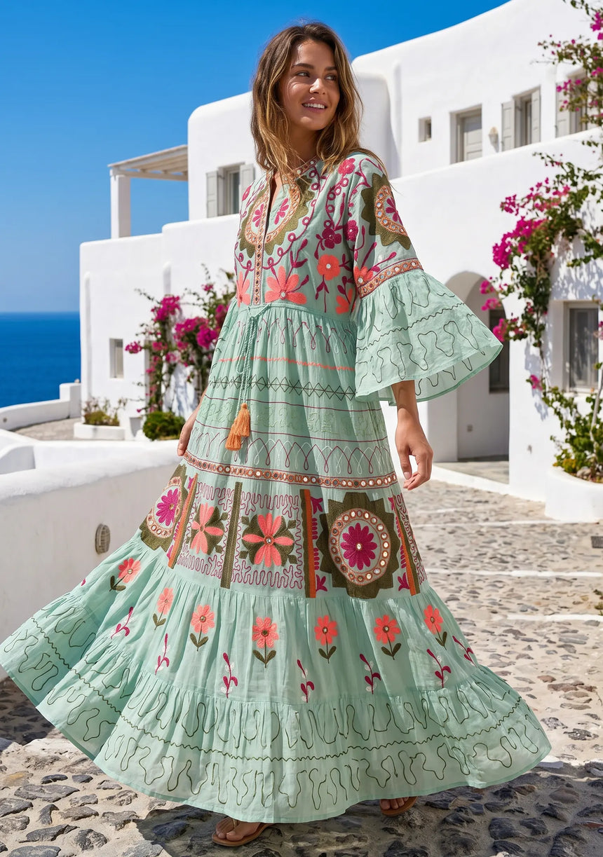 Women's Hand Embroidery Cotton Long Tunic Dress with Embroidery | ibBan - Orla