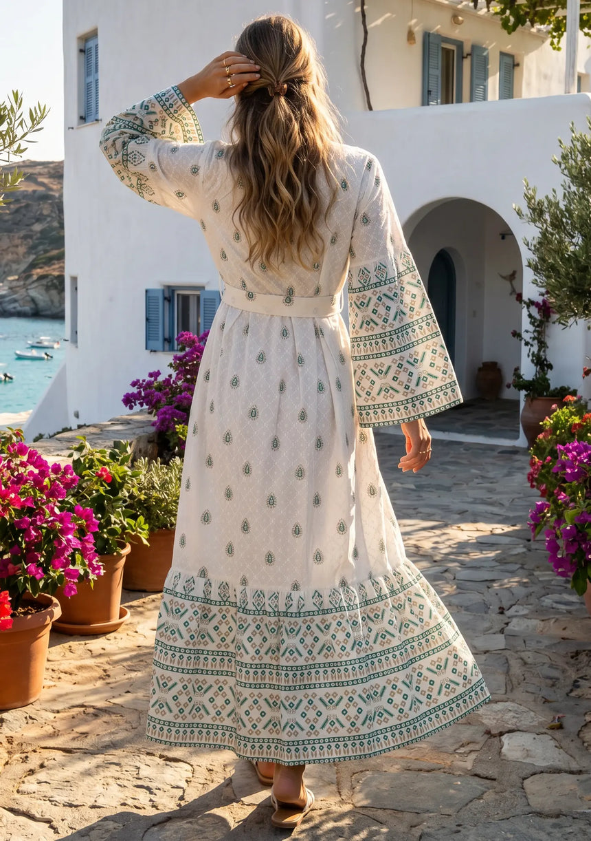 ibBan Printed Cotton Long Dress with Hand Embroidery -Eliza Long Dress
