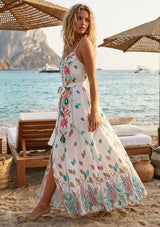 Maxivestido de algodón con cuello en V para mujer - Lulama