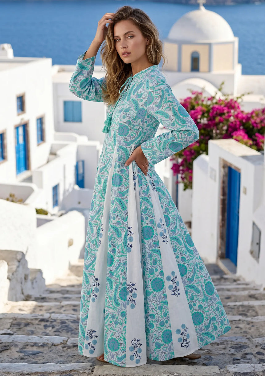 ibBan Printed Cotton Maxi Dress | Premium Women's Boho Resort Dress - Afra Long Dress