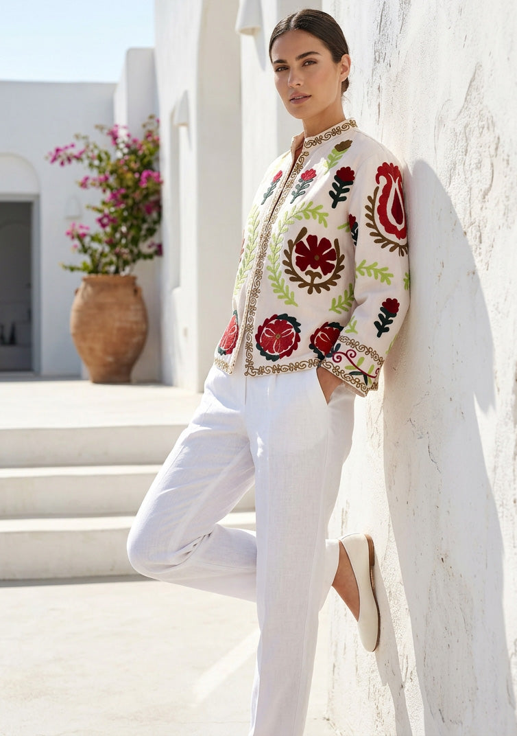 Women's Artisan Hand Embroidery Cotton Canvas Jacket - Ambir Jacket