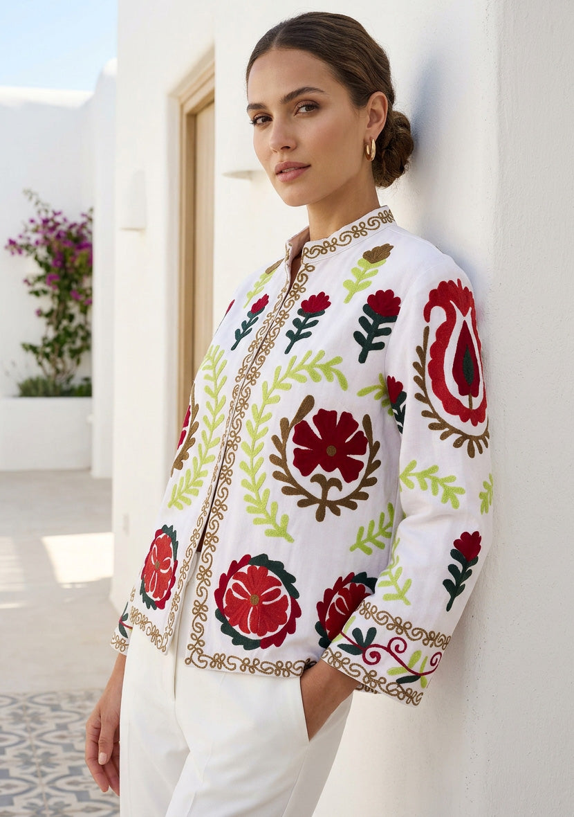 Women's Artisan Hand Embroidery Cotton Canvas Jacket - Ambir Jacket