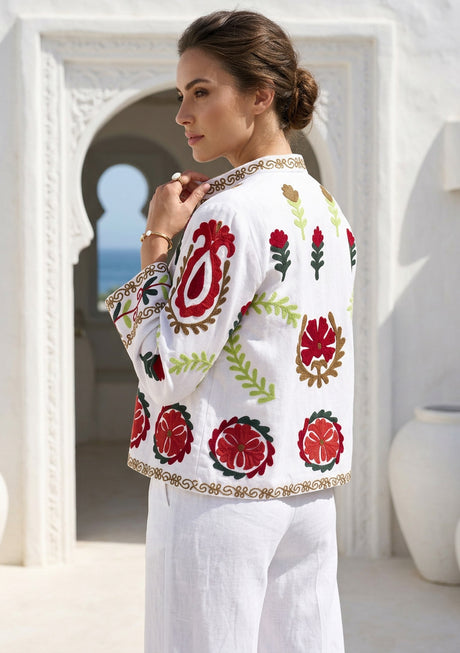Women's Artisan Hand Embroidery Cotton Canvas Jacket - Ambir Jacket