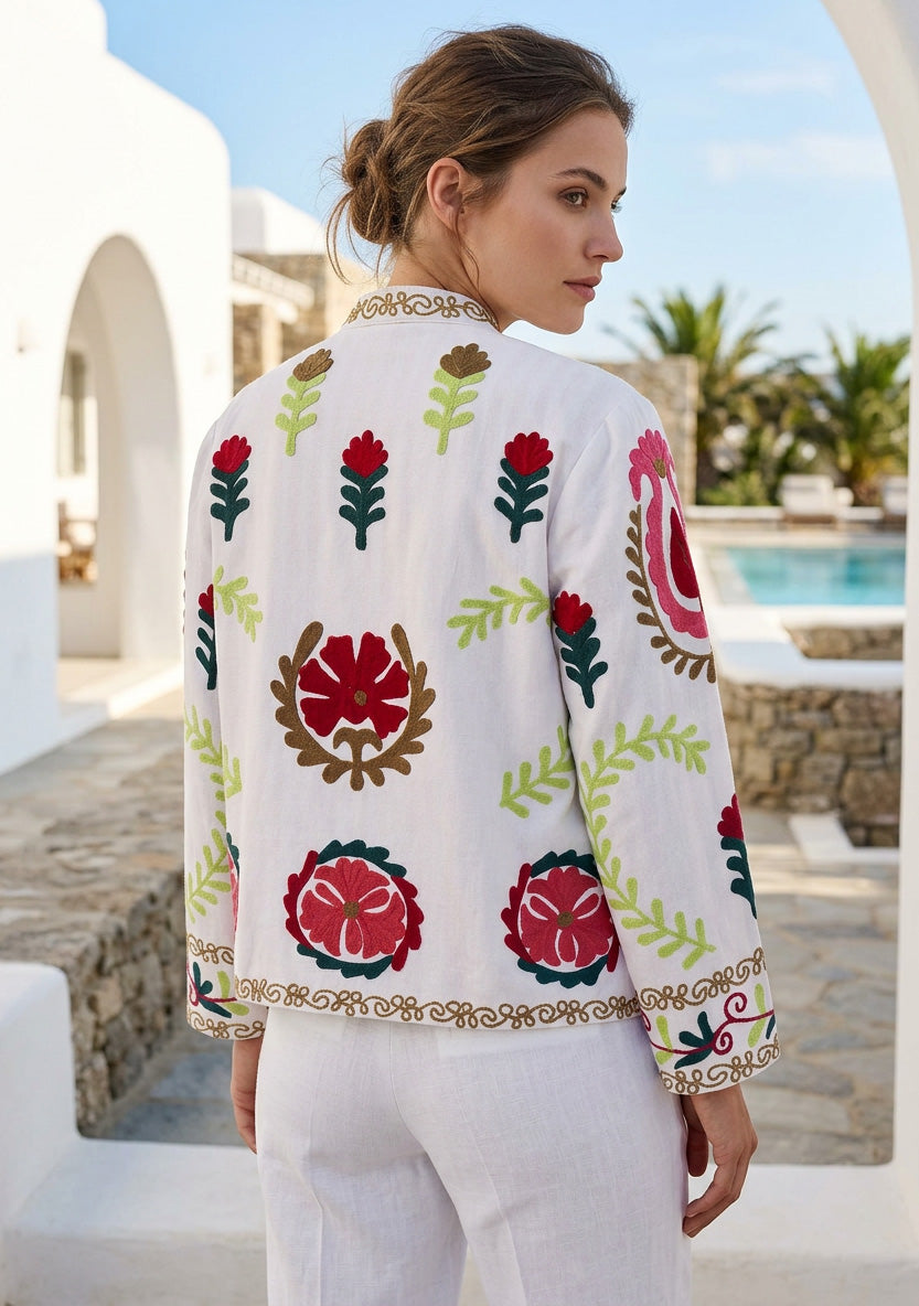 Women's Artisan Hand Embroidery Cotton Canvas Jacket - Ambir Jacket