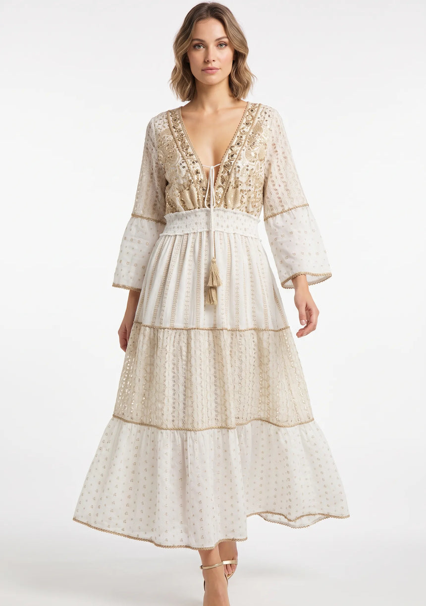 ibBan Robe longue Basima pour femme | Paillettes sur toute la longueur | Occasion spéciale | Taille unique