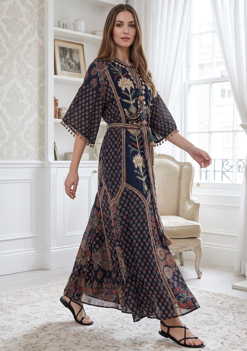 ibBan Women’s Printed Cotton  Long Dress One Size -Shyana
