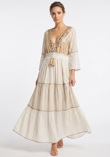 ibBan Robe longue Basima pour femme | Paillettes sur toute la longueur | Occasion spéciale | Taille unique