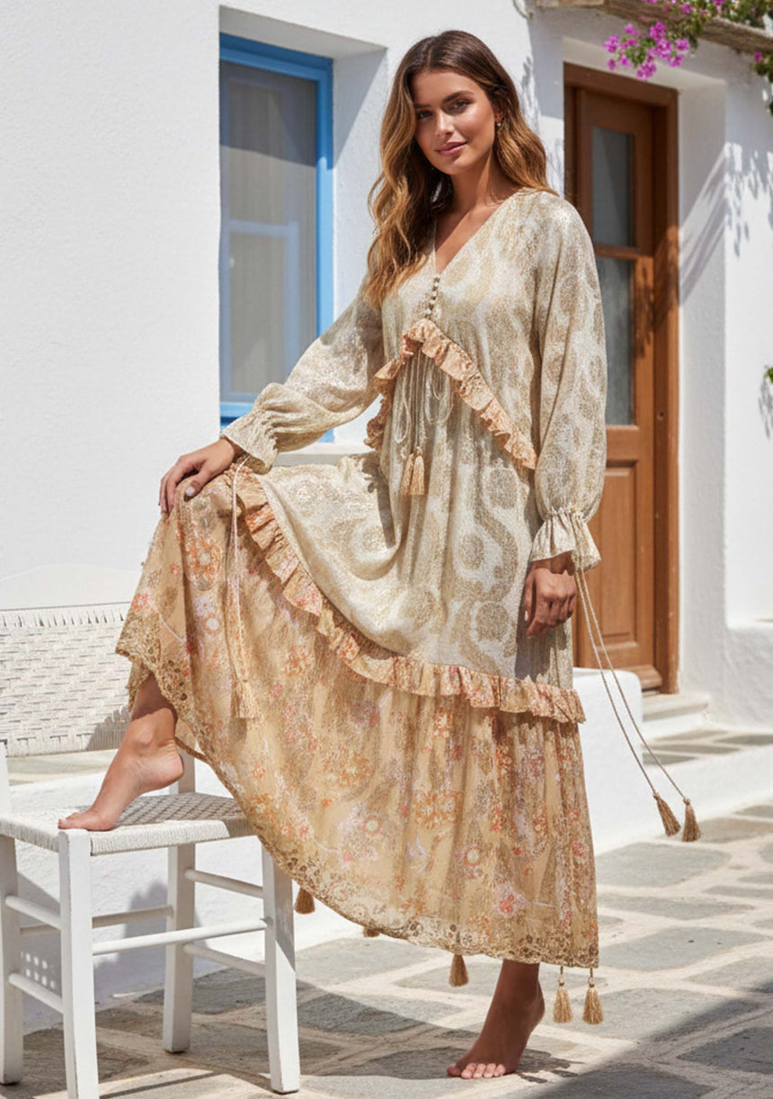ibBan Vestido Largo para Mujer Juana | Brillo Lurex | Talla Única