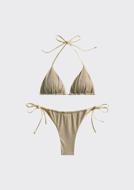 Conjunto de bikini estampado beige para mujer con tirantes ajustables - Índigo