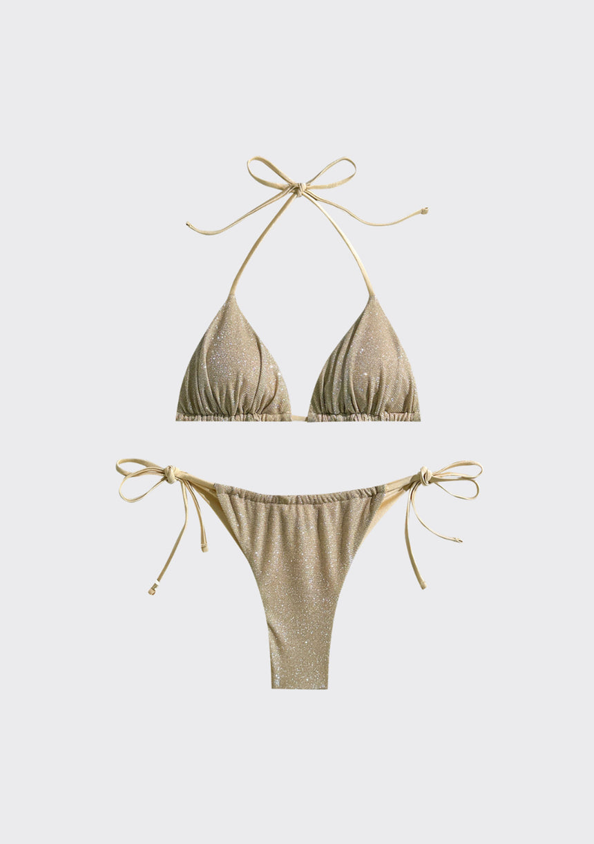 Women's Beige Printed Bikini Set Adjustable Strap - Indigo