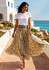 ibBan Printed Silk Beige Skirt | Luxury Women's Boho Resort Skirt - Emme