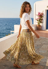 ibBan Printed Silk Beige Skirt | Luxury Women's Boho Resort Skirt - Emme