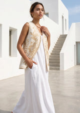 ibBan Hand Embroidered Summer Vest | Women's Cotton Canvas Designer Vest - Perla