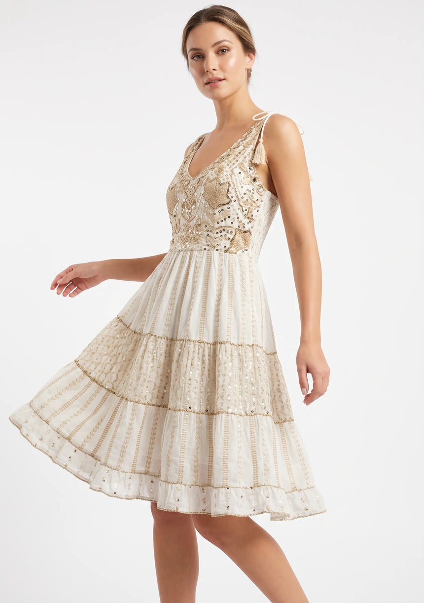 Robe Courte à Bretelles Basima pour Femme ibBan | Broderie Main | Paillettes & Perles | Taille Unique